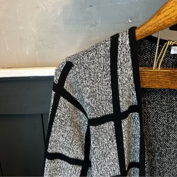 Women's Black and Gray Window Pane Open Front Cardigan size Large - Picture 5 of 10